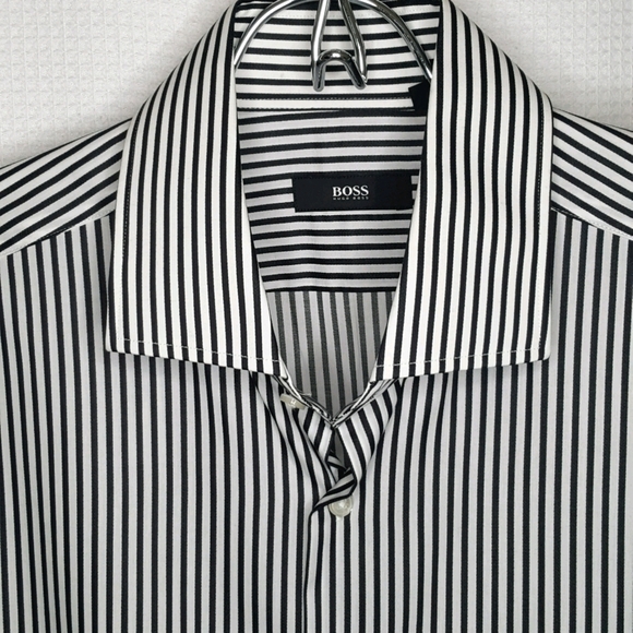 NEW HUGO BOSS Men's 16.5 Black White Striped Shirt